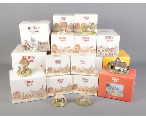 Sixteen boxed Lilliput Lane cottages including Moreton Manor, Scotch Mist and The Caddy Cottage.  