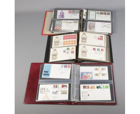Three albums of mostly first day covers to include British Polar Explorers, Fire Service, The Battle of Waterloo, Sir Isaac N