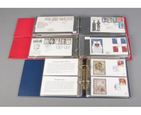 Three albums of assorted first day covers, one containing Benham commemorative examples. Subjects include Elvis Presley, Char