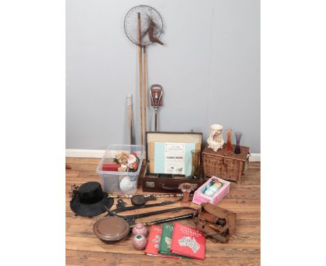 A quantity of miscellaneous. Includes walking stick with country crest badges, horse reins, Chinese ginger jars, three miniat
