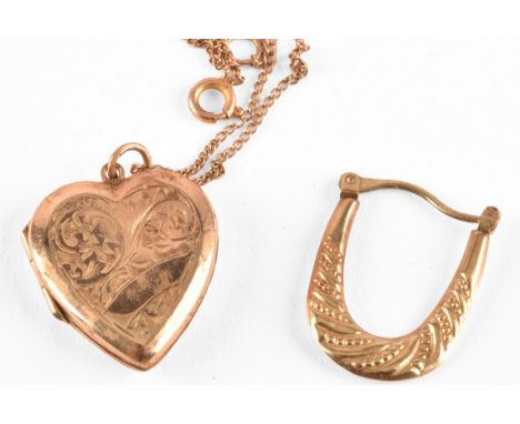 A 9ct yellow gold locket, hallmarked for Birmingham 1986, suspended on a 9ct yellow gold chain, together with a single 9ct ye