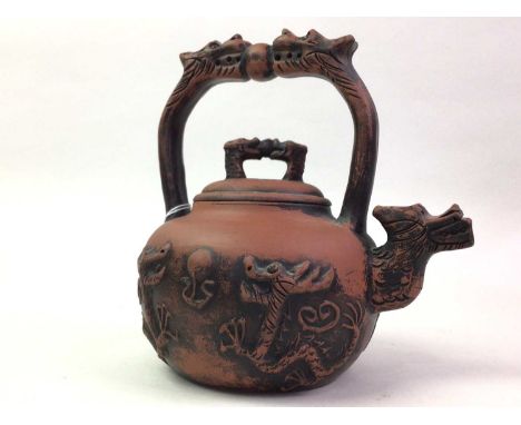 TWO CHINESE YIXING TEAPOTS AND A LARGE GROUP OF CHINESE PORCELAIN the larger teapot with twin dragon handle, dragon spout and