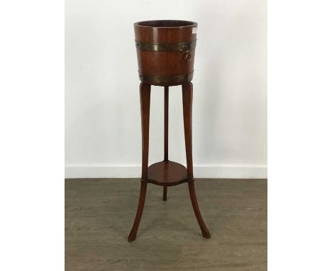 LISTER OAK PLANTER, ON TRIPOD BASE the planter with brass fittings100cm high