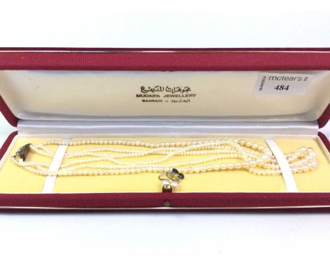 FRESHWATER PEARL NECKLACE ALONG WITH ANOTHER AND A PAIR OF EARRINGS,  the single strand example set with a diamond clasp, mar