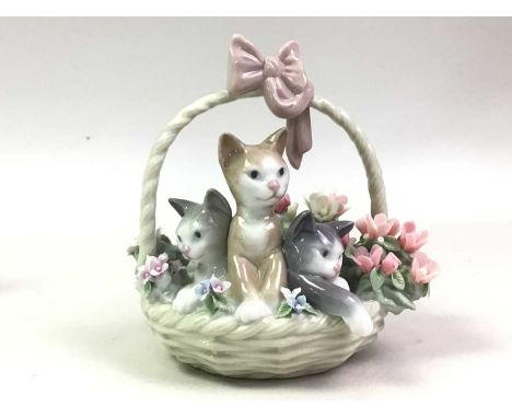 GROUP OF LLADRO AND NAO FIGURES, including a Lladro duck and ducklings group, number 1439, Lladro group of kittens and others