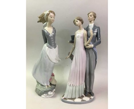 GROUP OF LLADRO FIGURES, AND NAO FIGURES including girl with dog38cm high