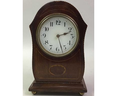 FRENCH MAHOGANY MANTEL CLOCK WITH DOMED TOP, AND A STAINED OAK MANTEL CLOCK both with arabic numerals21cm highQty: 2