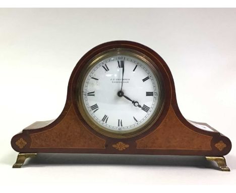 J.D. CRICHTON OF EDINBURGH, WALNUT AND BURR MANTEL CLOCK, white enamel dial, single train movement24cm wide