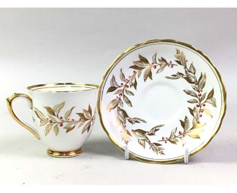 ROYAL CHELSEA PART DINNER AND TEA SERVICE, ALMOND WILLOW PATTERN with floral and gilt decoration, comprising cups, saucers, p