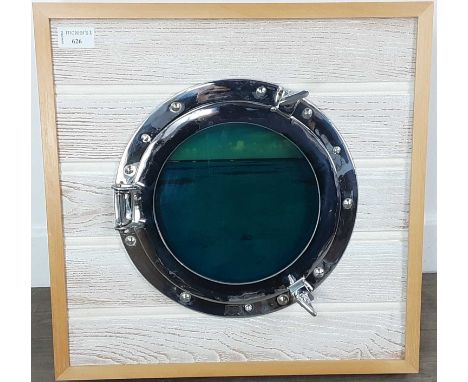 WALL HANGING LIGHT UP PORTHOLE, painted ocean scene