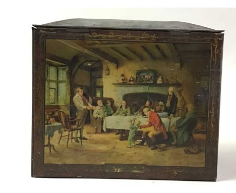 VINTAGE JACOBS BISCUIT TIN, ALONG WITH LEATHER BELTS AND OTHER ITEMS also including a Mauchline casket, pocket stove, flask a