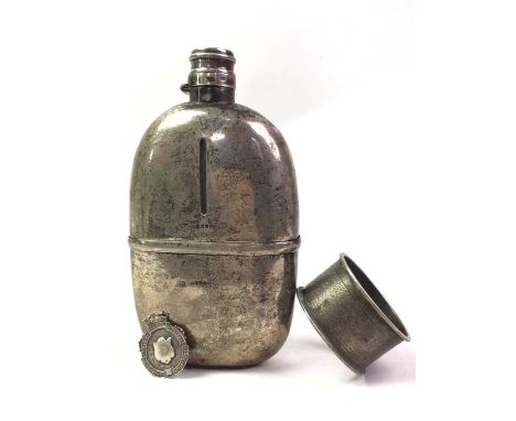 GROUP OF SILVER, VARIOUS ASSAYS AND MAKERS comprising a hip flask, napkin ring and a Lanarkshire Central Schools Football Ass