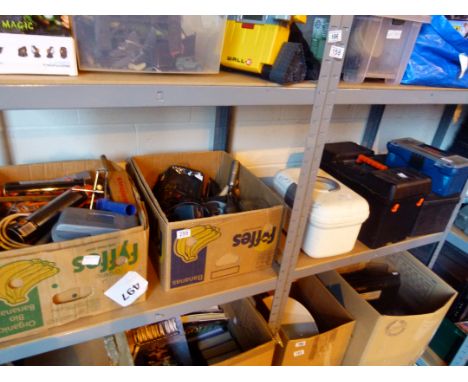 Two boxes of tools including Black & Decker router