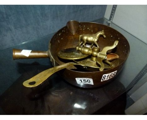 Brass pan and contents including a brass compass