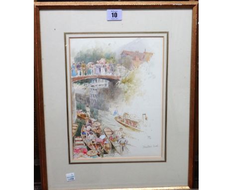 P** R** (19th/20th century), Boulters Lock, watercolour, signed with initials and inscribed, 27cm x 19.5cm.