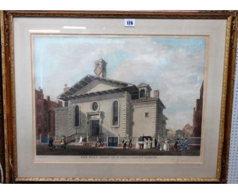 A group of assorted prints and engravings, including a pair of hand coloured engravings after Paul Sandby: The West Ffont of 