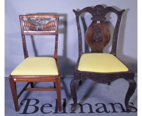 A George III style mahogany dining chair, profusely carved in the Chinese manner.  Provenance; property from the late Sir Dav
