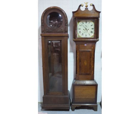 An early 20th century oak cased eight day longcase clock with painted dial, 190cm high and a 20th century oak longcase clock 