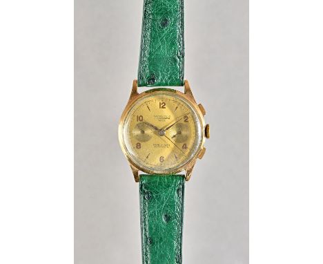 An Aureole gold circular cased gentleman's chronograph wristwatch, with an unsigned jewelled lever movement, the signed dial 