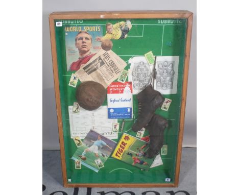 Sporting memorabilia; a collection of vintage football collectables, including; England vs Scotland 1938 at Wembley, a pair o