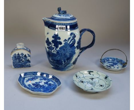 A group of Chinese blue and white export porcelains, late 18th/early 19th century, each painted with landscape decoration, co