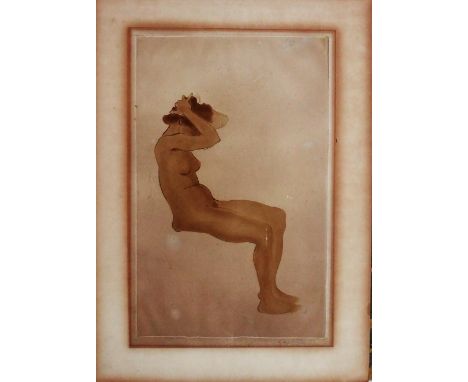 Theophile Alexandre Steinlen (1859-1923), Seated nude, lithograph, signed, unframed, 39.5cm x 25cm. 