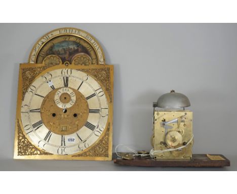 A late 18th century clock movement and dial plate by James Buttler Bolton, with moon phase aperture and foliate spandrels sur
