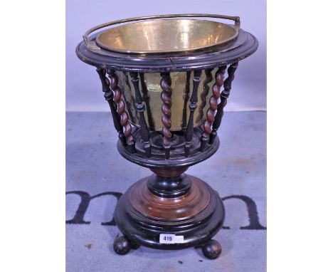 A 19th century Dutch jardiniere with bobbin turned and barley-twist open slatted bowl on turned base, 36cm diameter x 47cm hi