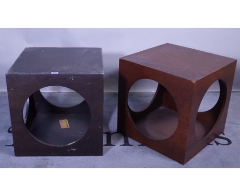 A pair of 20th century hardwood side tables of cube form, 45cm wide x 45cm high.  Provenance; property from the late Sir Davi