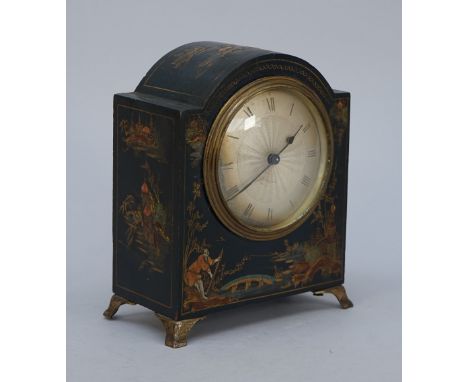 An Asprey chinoiserie decorated mantel clock with single train movement, 16.5cm high. 
