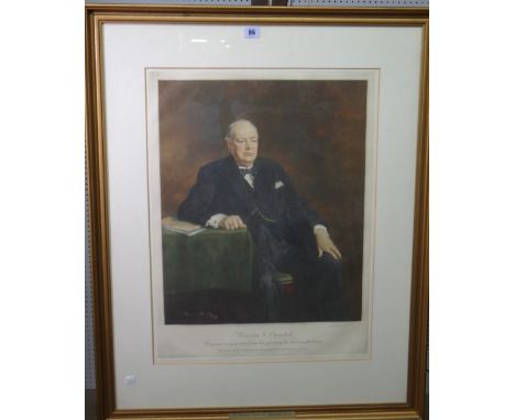 Lawrence Josset after Sir Oswald Birley, Portrait of Winston Churchill, colour mezzotint, 63cm x 47cm.