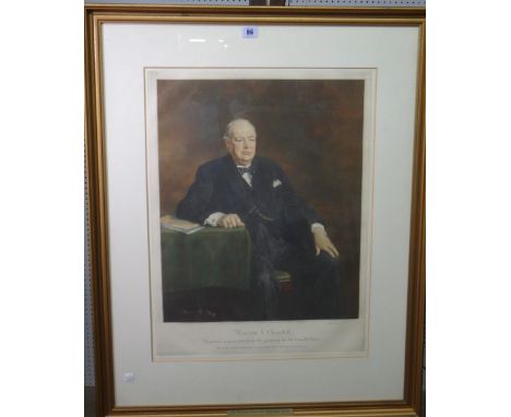 Lawrence Josset after Sir Oswald Birley, Portrait of Winston Churchill, colour mezzotint, 63cm x 47cm.