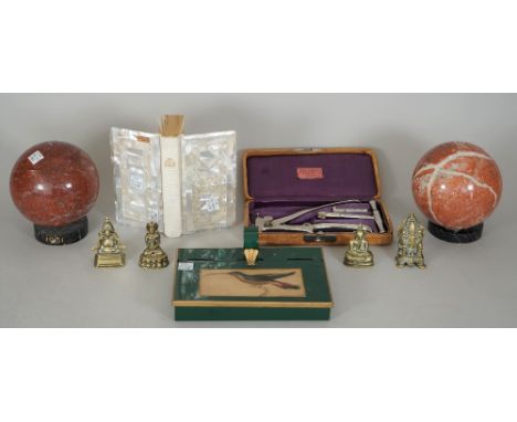A quantity of small collectables, comprising; a cased surgical instrument by Drake &amp; Drake, cased, a mother-of-pearl boun
