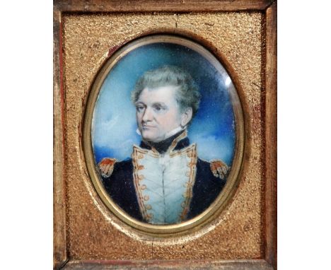 English School (19th century), Portrait miniature of a naval officer, watercolour on ivory, oval, 8.5cm x 6cm.