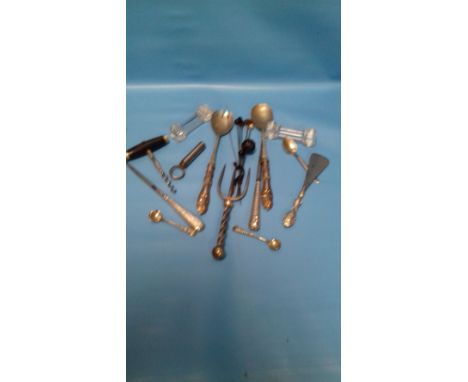 WHITE METAL ITEMS TO INCLUDE BUTTON HOOKS, A BREAD FORK ETC.
