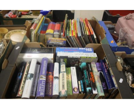 TWO BOXES OF BOOKS TO INCLUDE CHILDREN'S ANNUALS, NOVELS, HARRY POTTER FIRST EDITIONS