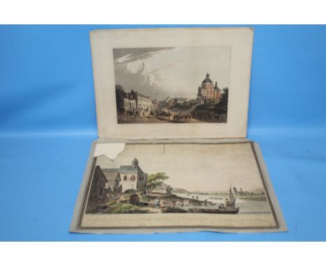 A HAND COLOURED LITHOGRAPH TITLED "WATERLOO CONVEYING THE FRENCH CANNON FROM THE FIELD OF BATTLE ON 24TH JULY 1815" PUBLISHED