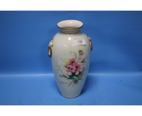 A ROYAL WORCESTER HANDPAINTED VASE DECORATED WITH FLOWERS