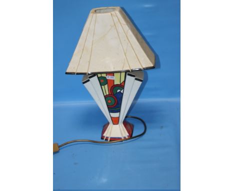 A ROYAL STAFFORDSHIRE LAMP, IN ART DECO STYLE, CERAMIC SHADE A/F