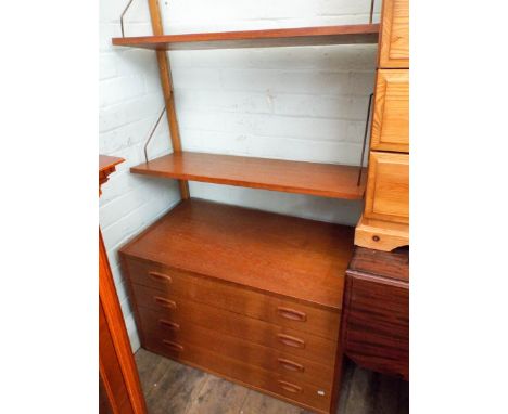 A 1960's teak retro bookcase with adjustable ladder rack style shelves    We are not certain this is complete, overall in goo
