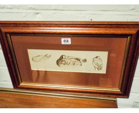 Original oil painting of a shore scene by Rachel Long, local artist and a framed pen and ink sketch of Canada geese. 