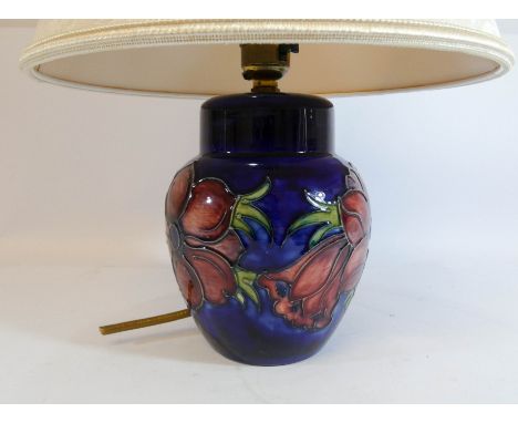 Moorcroft anemone pattern table lamp base, 15cm tall, height with shade 35cm 