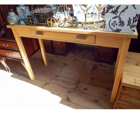 A nearly new light oak console, hall or dressing table, fitted one shallow drawer  