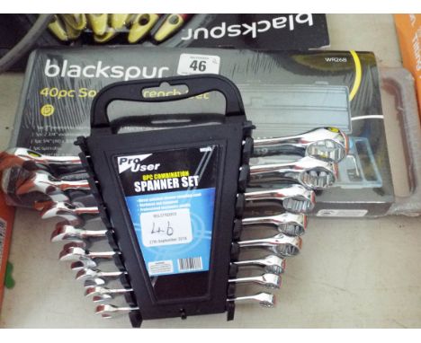 A new 40 piece socket wrench set and a new 8 piece combination spanner set 