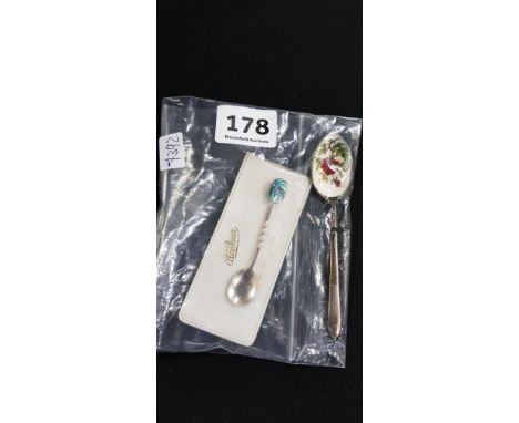 ENAMEL SPOON AND MOTHER OF PEARL SPOON