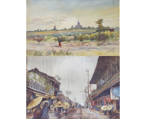 Henry George Gandy DSO OBE (Irish, 1879-1950) - 'Asian Landscape'Watercolour, signed and dated 1927, approx 21x34cm, and 'Asi