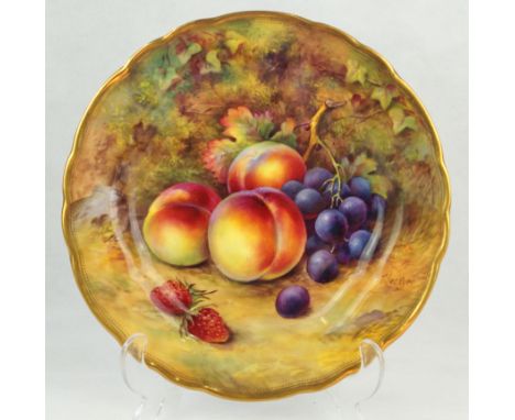 A Royal Worcester hand-painted cabinet plate Decorated with fruit by Thomas Lockyer, puce factory marks and date code for 191