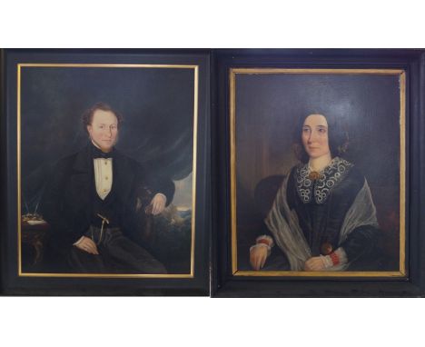 British School (19th Century)A pair of portrait oils on canvas (purportedly husband and wife, Davies of Hereford, hop growers