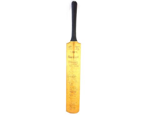 A Stuart Surridge autographed cricket batContaining eighty one signatures from the West Indies featuring G. Sobers, L. Gibbs,