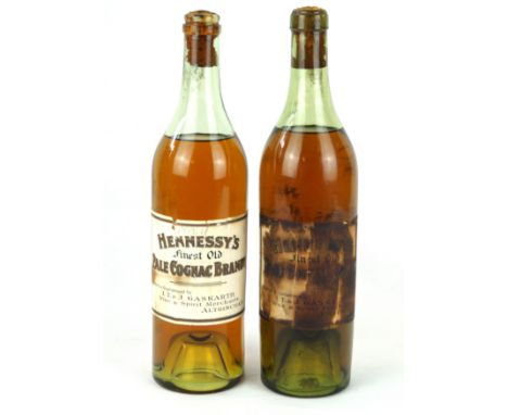 2 bottles Hennessy's Finest Old Pale Cognac (1913 Vintage - handwritten onto label) Bottled & Guaranteed by I.T. & J Gaskarth